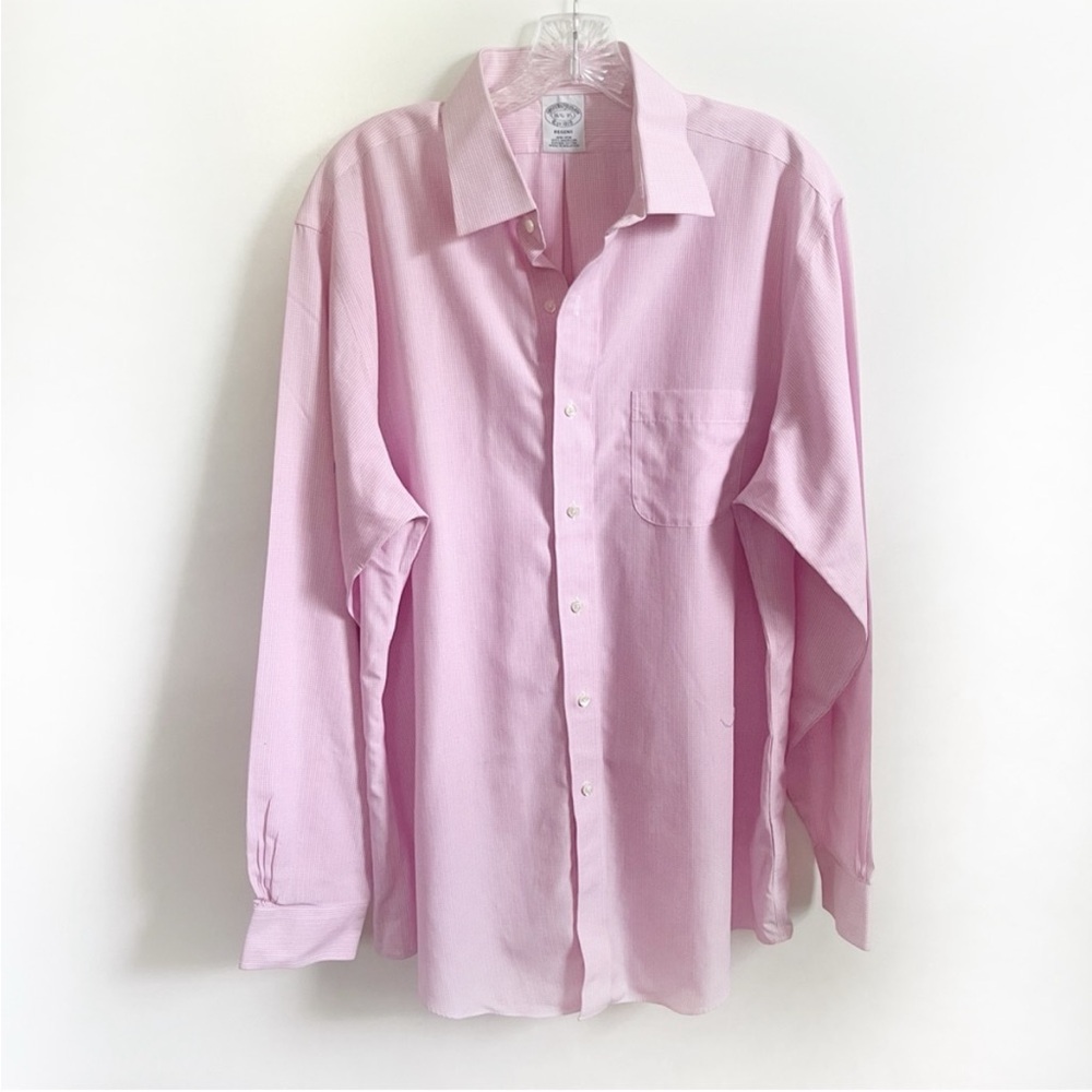 Brooks Brothers Regent Fit dress shirt pink white gingham non-iron collar